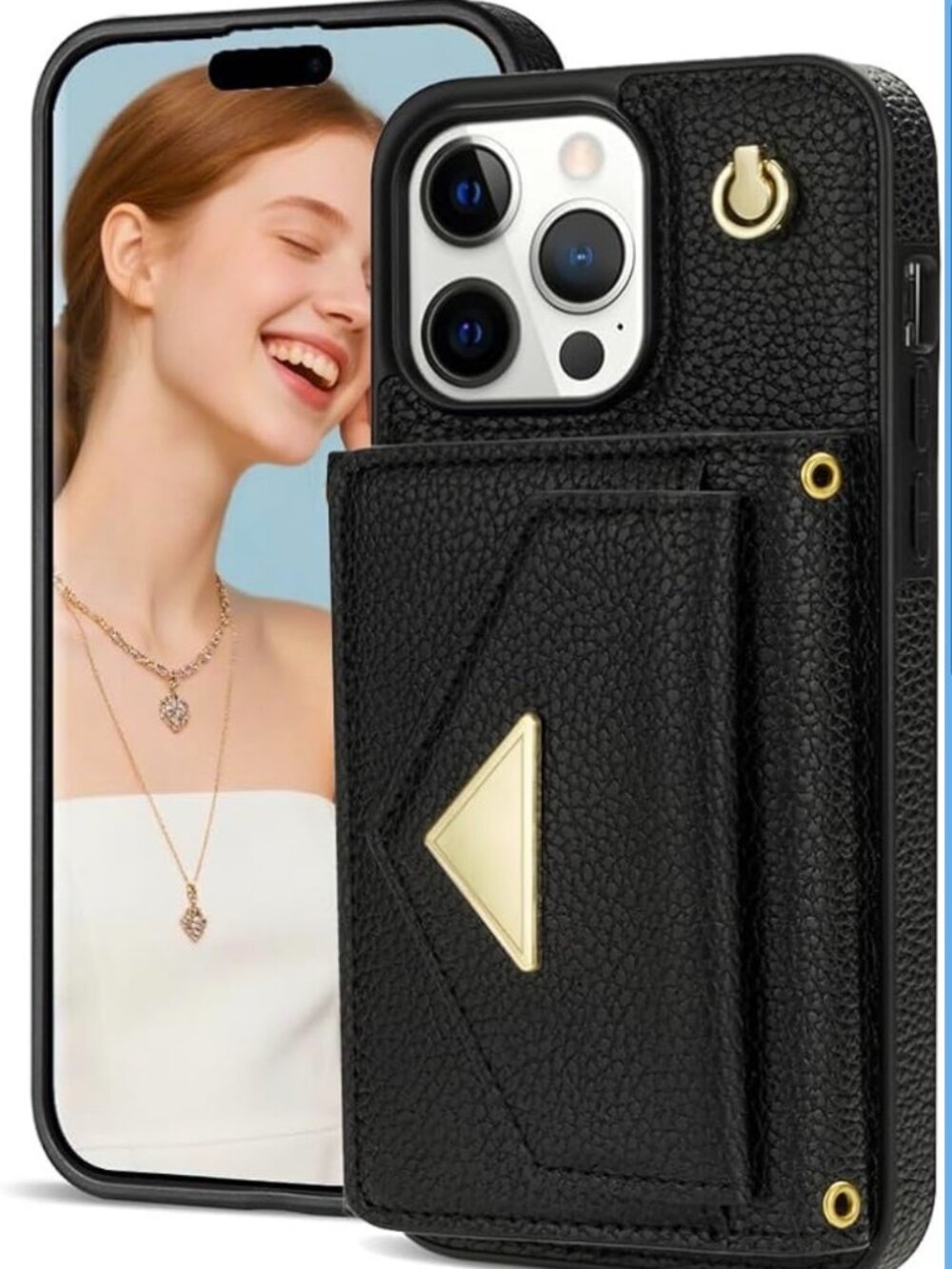 iPhone 15 Pro Max Crossbody PU Leather Wallet Phone Case w Removable Strap